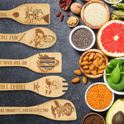 5Pcs Horror Character Funny Engraved Bamboo Wooden Cooking Spoons, Cookware Kit, Horror Movie Theme Kitchen Decor, Gift For Movie Lover, Christmas Party Housewarming Birthday Gift