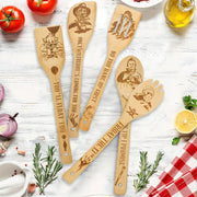 5Pcs Horror Character Funny Engraved Bamboo Wooden Cooking Spoons, Cookware Kit, Horror Movie Theme Kitchen Decor, Gift For Movie Lover, Christmas Party Housewarming Birthday Gift