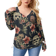 Horror Lover Women’s V-neck T-shirt With Side Drawstring