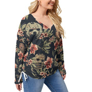 Horror Lover Women’s V-neck T-shirt With Side Drawstring