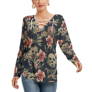 Horror Lover Women's Long Sleeve Neckline Tie Sweatshirt