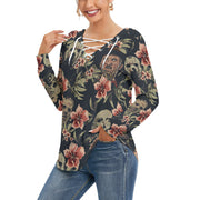 Horror Lover Women's Long Sleeve Neckline Tie Sweatshirt