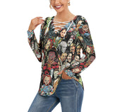 Horror Lover 1 Women's Long Sleeve Neckline Tie Sweatshirt