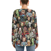 Horror Lover 1 Women's Long Sleeve Neckline Tie Sweatshirt