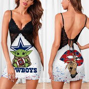 Cowboys Lover 1 Women's Back Straps Cami Dress With Lace