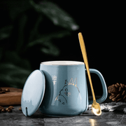 Totoro Mug Lover Style Light Luxury Gold-painted Ceramic Coffee Mug with Lid Spoon Water Cup Cartoon