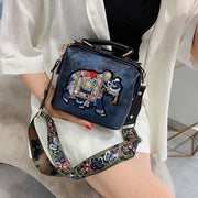 Elephant Embroidered Bags Lover for Women Leather Handbag Messenger Bag Purses Satchels
