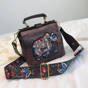 Elephant Embroidered Bags Lover for Women Leather Handbag Messenger Bag Purses Satchels