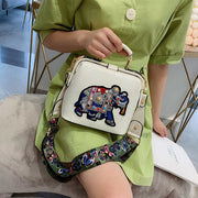 Elephant Embroidered Bags Lover for Women Leather Handbag Messenger Bag Purses Satchels