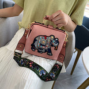 Elephant Embroidered Bags Lover for Women Leather Handbag Messenger Bag Purses Satchels