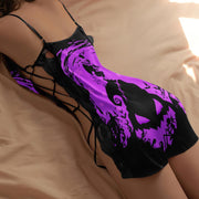 Purple Art Themed Jack Skellington Grinch Lover Silk Nightgown, Stunning Romantic Sleepwear For Women